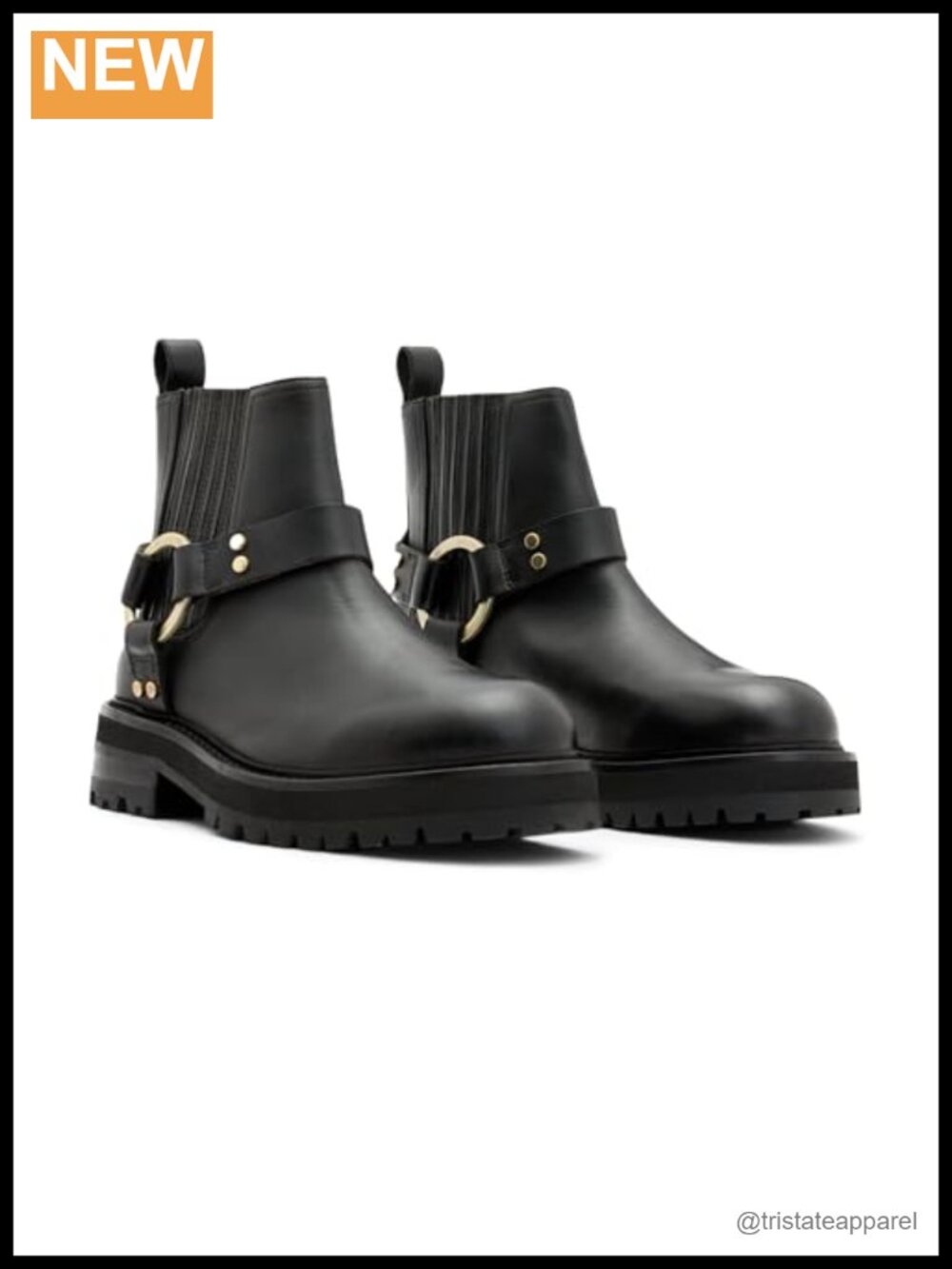 Leather Ankle Biker Boots Round Toe Flat Heel